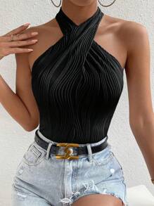 Chiquease 素色交叉繞頸緊身連體衣