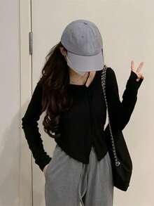 Solid Asymmetrical Tee - Black - View 4