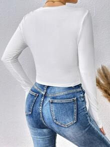 Zielony Solid Hanky Hem Tee Fall Cloth For Women - White - View 2