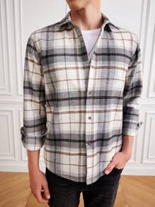 RueChic Men Plaid Print Button Front Shacket - Multicolor - View 3