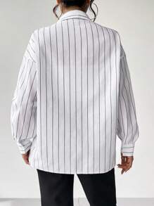 SHEIN Essnce Áo Sơ Mi Sọc Dài Tay Xuân Thu Nữ - trắng - Xem 2