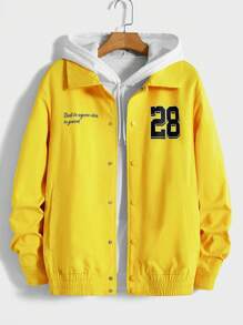 GENTILAND Loose Fit Men's Number And Slogan Graphic Jacket - Yellow - View 1