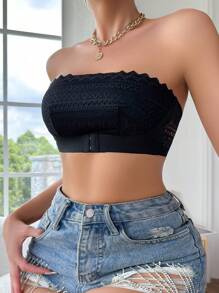 Contrast Lace Bandeau Bra Lingerie - Black - View 5