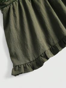 ROMWE Fairycore Top de tirantes con bordado floral y dobladillo con volantes - Verde militar - Ver 4