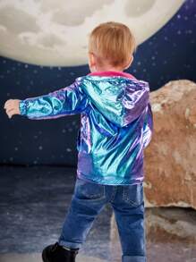 SHEIN Baby Girl Holographic Zip Up Hooded Coat - Multicolor - View 2
