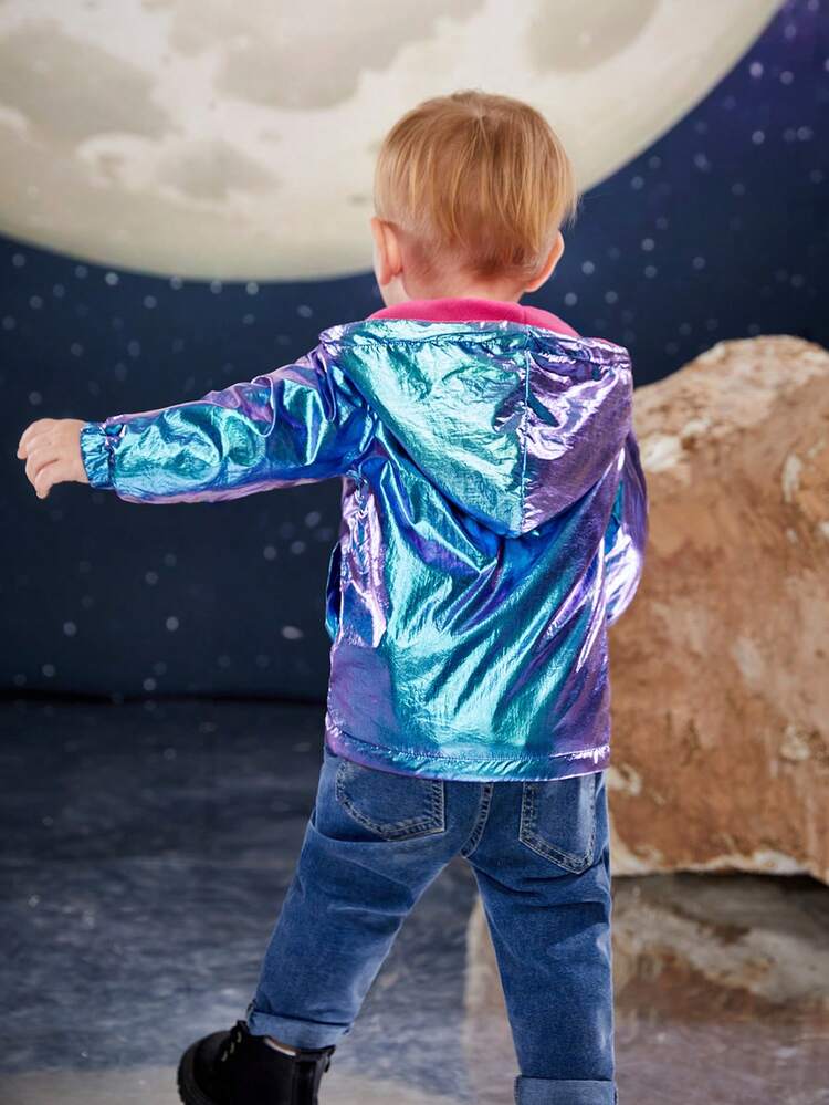 Baby Girl Holographic Zip Up Hooded Coat