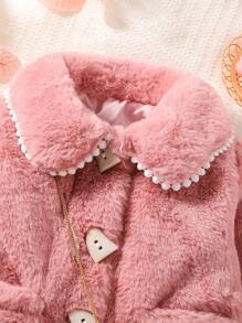 SHEIN Baby Girl Dual Pocket Button Front Fuzzy Coat With Bag - Dusty Pink - View 4