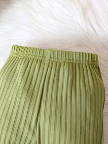 SHEIN 女嬰拼接毛茸茸拼塊前紐扣夾克和褲子 - 綠色 - 查看 6