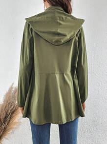 SHEIN LUNE 翻蓋細節褶皺細節落肩袖外套 - 軍綠色 - 查看 2