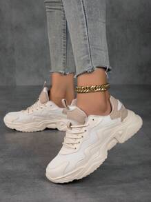 新款女性厚底父親鞋,白色透氣運動鞋 - 米色 - 查看 4