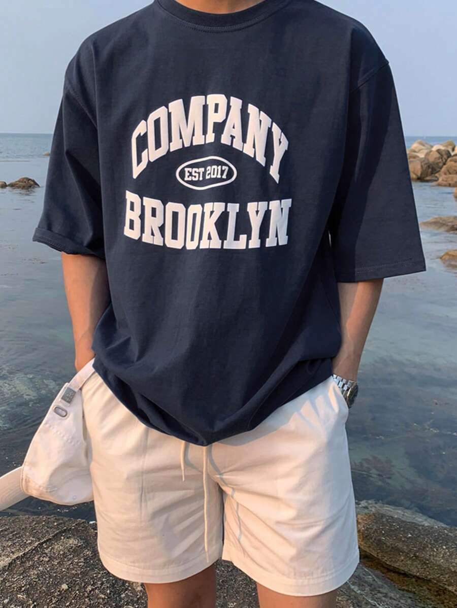 DAZY Men Letter Graphic Drop Shoulder Tee,Fall Clothes