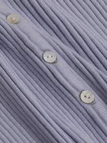 DAZY Solid Button Front Ribbed Knit Cardigan - Blue - View 8