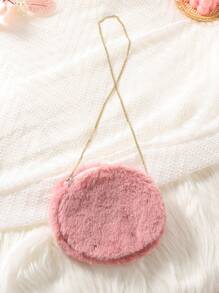 SHEIN Baby Girl Dual Pocket Button Front Fuzzy Coat With Bag - Dusty Pink - View 3