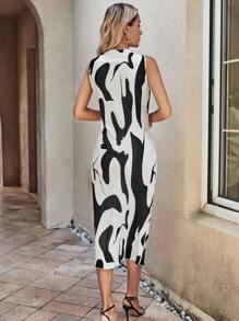 SHEIN Clasi 圖案印花高衩洋裝 - 黑與白 - 查看 2