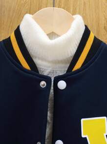 SHEIN Tween Boy Letter Graphic Striped Trim Drop Shoulder Varsity Jacket Without Sweater - Multicolor - View 5