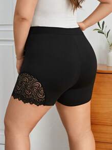 SHEIN Privé Quần short dành cho người đi xe đạp bằng ren tương phản - màu đen - Xem 2