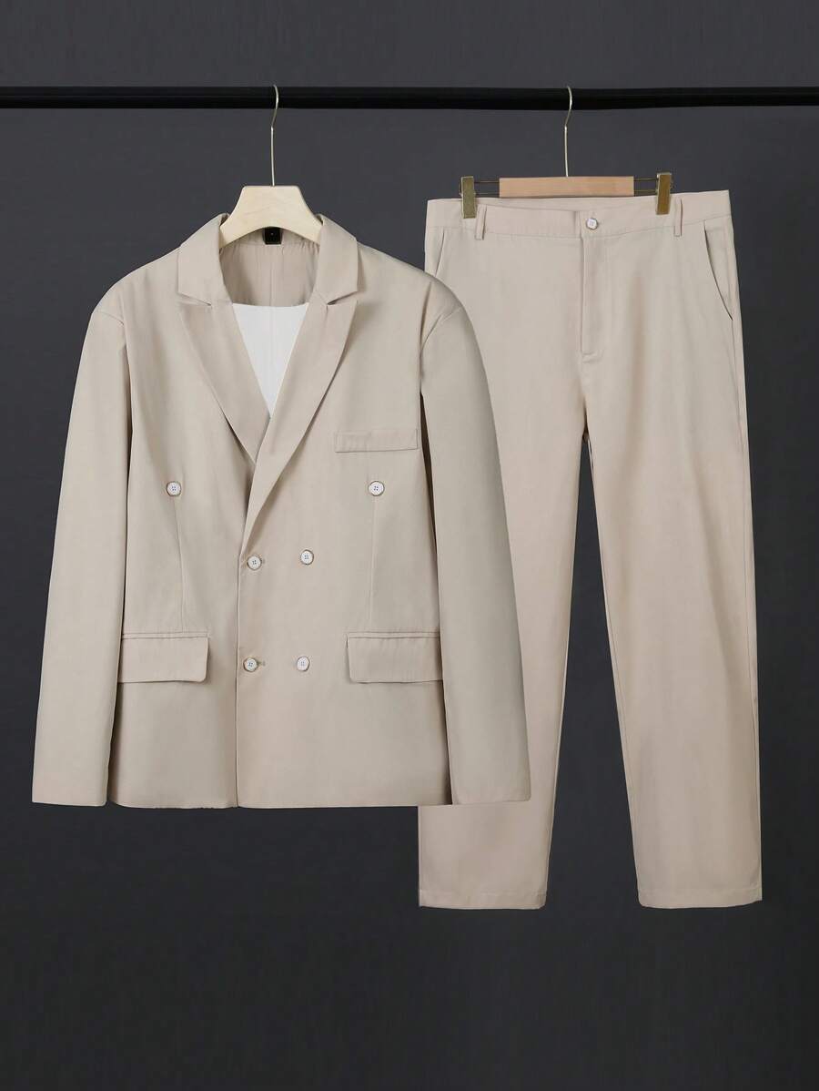 Manfinity Hypemode Men Double Breasted Blazer & Suit Trousers - Apricot - View 1