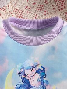 Baby Girl Tie Dye Mermaid Print Ruffle Trim Sweatshirt - Multicolor - View 3