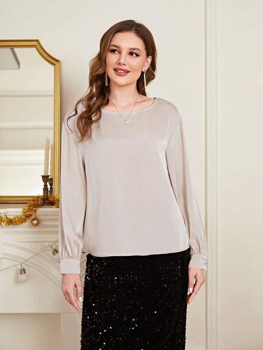 EMERY ROSE Solid Drop Shoulder Blouse - Apricot - View 1