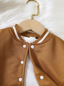 Baby Boy Colorblock Striped Trim Varsity Jacket & Sweatpants - Brown - View 3