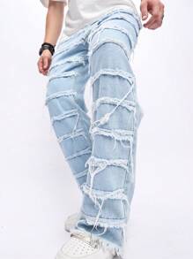 Manfinity EMRG Loose Fit Men's Raw Hem Straight Leg Jeans
