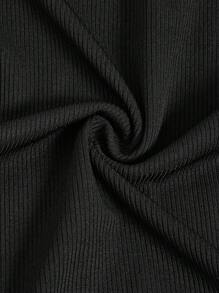 SHEIN EZwear Chất rắn Nếp gấp Phần Ngực Váy Dây - màu đen - Xem 4