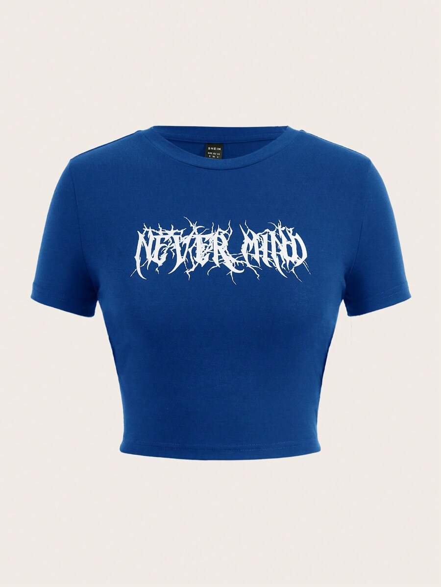 SHEIN Coolane Letter Graphic Crop Tee - Blue - View 1