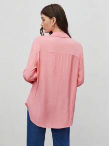 BizChic Chất rắn Nút phía trước Thả vai Áo sơ mi - Màu Hồng  San hô - Xem 4