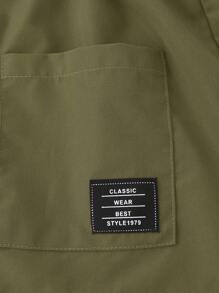 SHEIN Young Boy Letter Patched Drawstring Waist Dual Pocket Hooded Coat Without Tee - Army Green - View 6