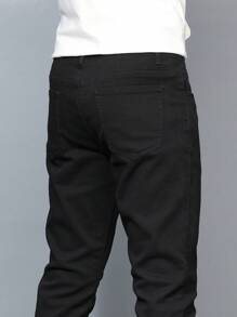 Manfinity Homme Męskie solidne obcisłe dżinsy, proste, dopasowane, ciemne dżinsy, długie, proste, czarne, sprane, cargo, dla męża, prezenty dla chłopaka