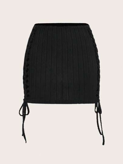 Lace Up Side Bodycon Skirt