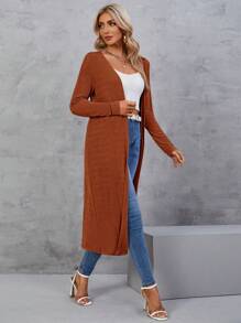 BizChic Solid Open Front Longline Coat In Fall/Winter - Rust Brown - View 7