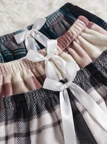 3 件装格子印花蝴蝶结睡裤 - 彩色 - 查看 3