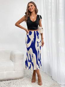 Firerie 圖案印花高腰魚尾短裙 - 藍白色 - 查看 5