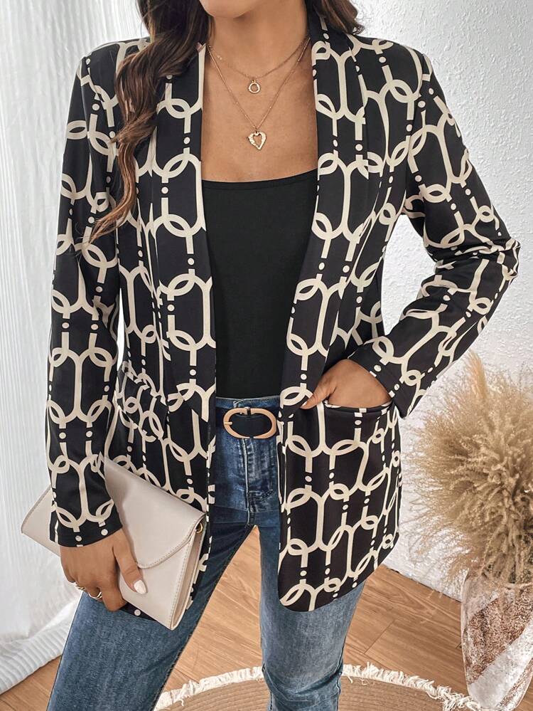 Allover Print Open Front Blazer