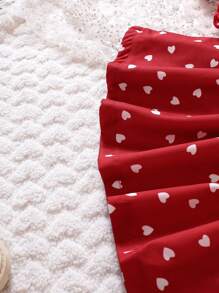 Baby Girl Heart Print Ruffle Trim Flare Sleeve Dress With Bag - Red - View 7