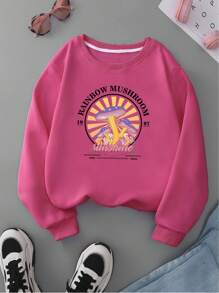 SHEIN EZwear Slogan Graphic Thermal Lined Sweatshirt - Hot Pink - View 1