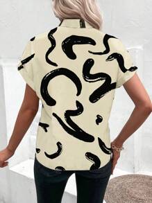 SHEIN Clasi Graphic Print Batwing Sleeve Blouse - Apricot - View 2