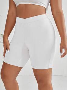 SHEIN EZwear Plus Solid Biker Shorts - White - View 5