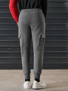 RueChic Men Flap Pocket Side Sweatpants - Dark Grey - View 2