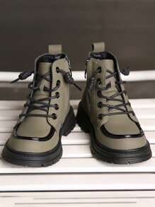 時尚和多用途孩子們簡約風靴子 - 軍綠色 - 查看 3