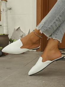 Spring/Summer New White Pointed Toe Slip-On Shoes, Sizes 35-45, Fashionable Casual Slip-On Pointed Toe Flat Shoes, Elegant Ladies Shoes, Lightweight & Comfortable, Versatile, Mother's Day Gift, Summer Sandals - White - View 4