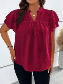 SHEIN LUNE 大碼圓點蝴蝶袖襯衫 - 酒紅色 - 查看 3