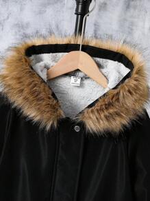 Tween Boy Teddy Lined Fuzzy Trim Hooded Coat