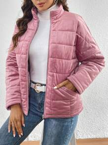 SHEIN LUNE Áo khoác đệm vai thả khóa kéo - Bụi hồng - Xem 6