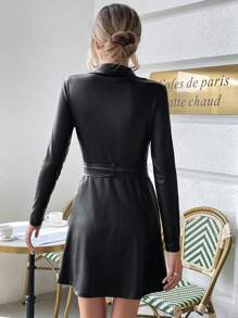 SHEIN Privé Dây kéo Thắt lưng chất liệu da PU áo - màu đen - Xem 2
