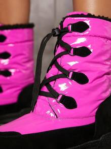 SHUZIA Da giả Lace-up Lug Sole Giày ống - Màu Hồng Tươi - Xem 3