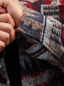 Manfinity Homme Loose Fit Men's Overcoat With Geometric Print And Patched Pockets - Multicolor - View 3