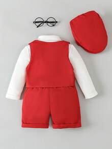 SHEIN 男嬰前蝴蝶結襯衫&背帶短褲&帽&背心 - 紅色 - 查看 2