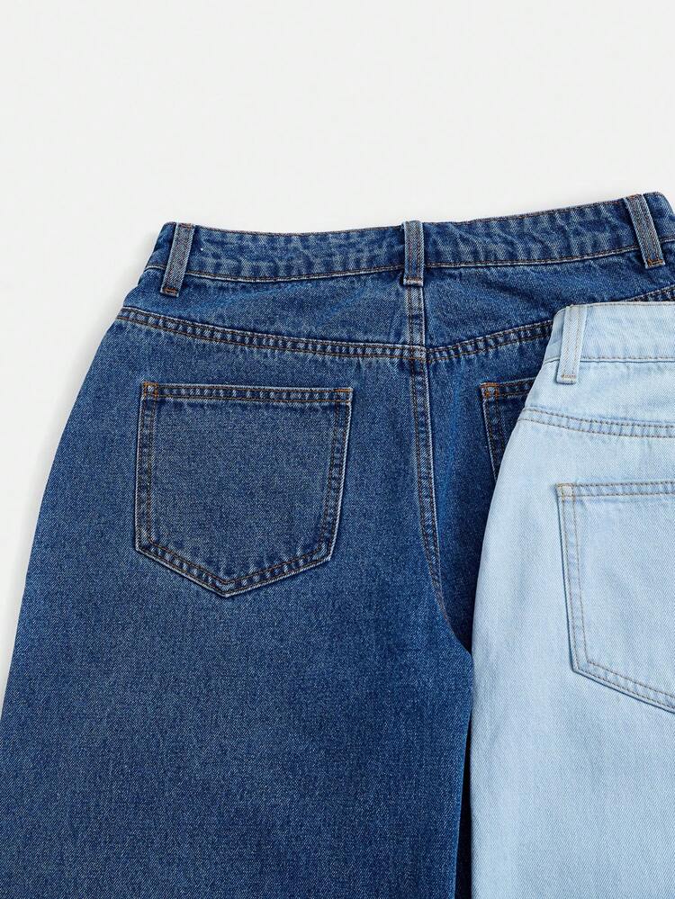 2pcs Solid Zipper Fly Jeans